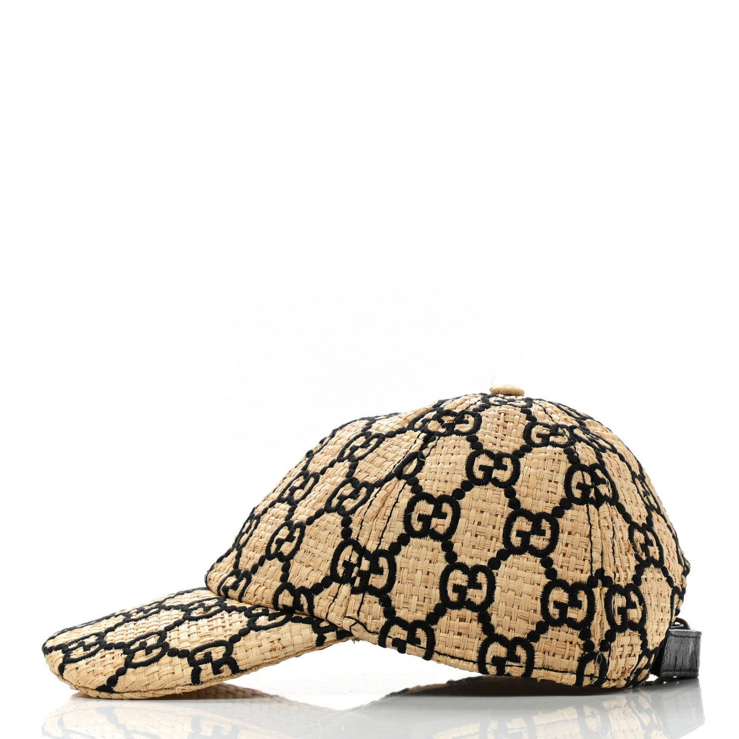Raffia GG Monogram Elaphe Embroidered Aisha Baseball Hat L Ivory Black