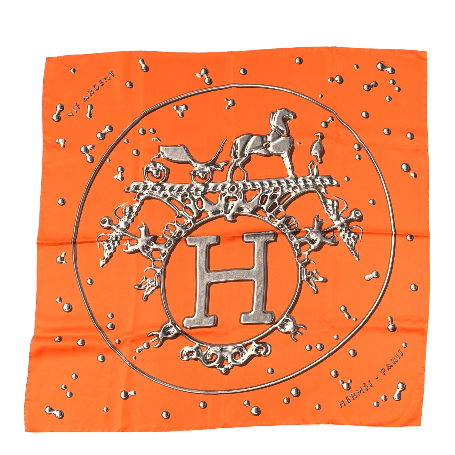 Hermes Silk Vif Argent Scarf 90 Orange 1 of 4