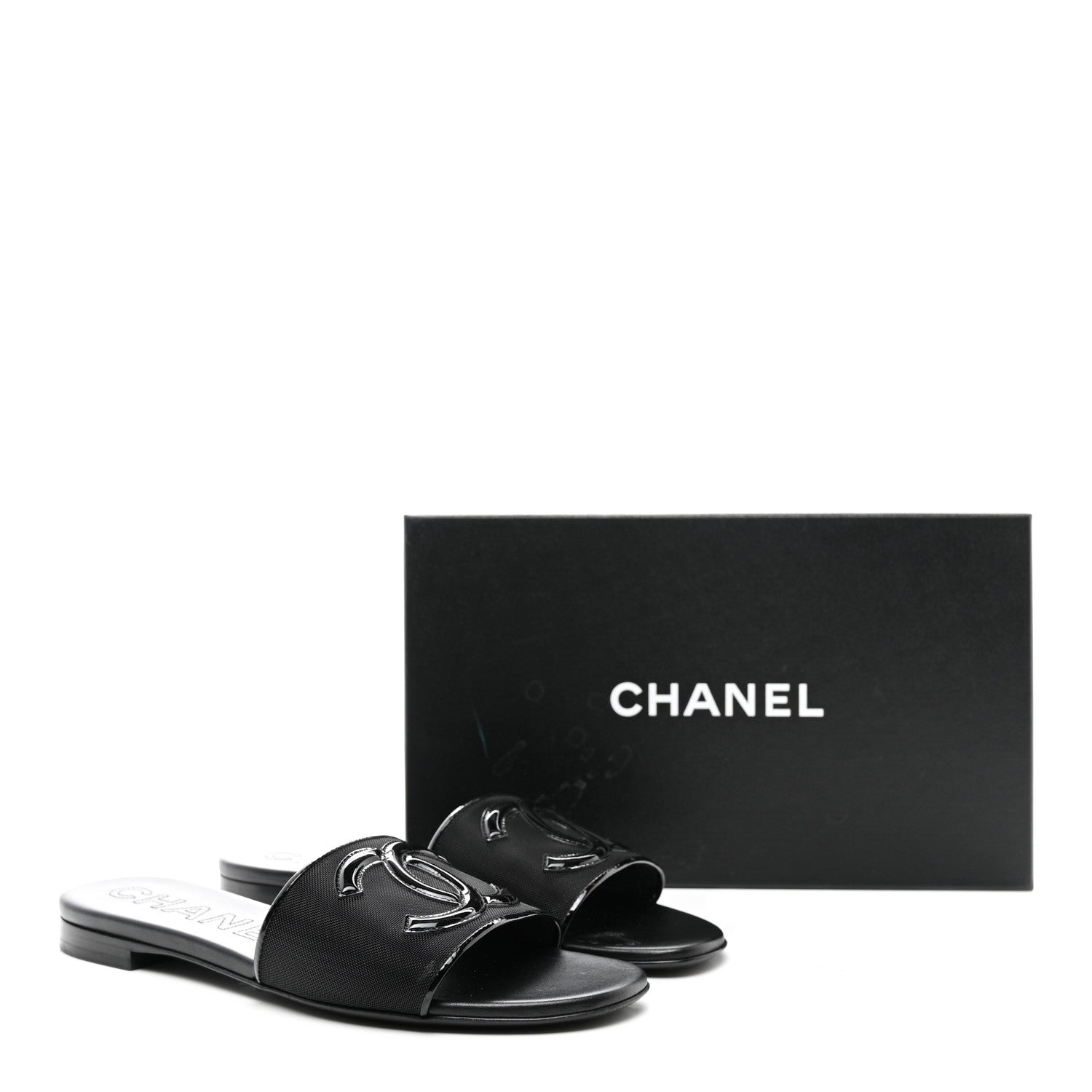 Chanel Mesh Patent Calfskin CC Mules 38 Black 10 of 10