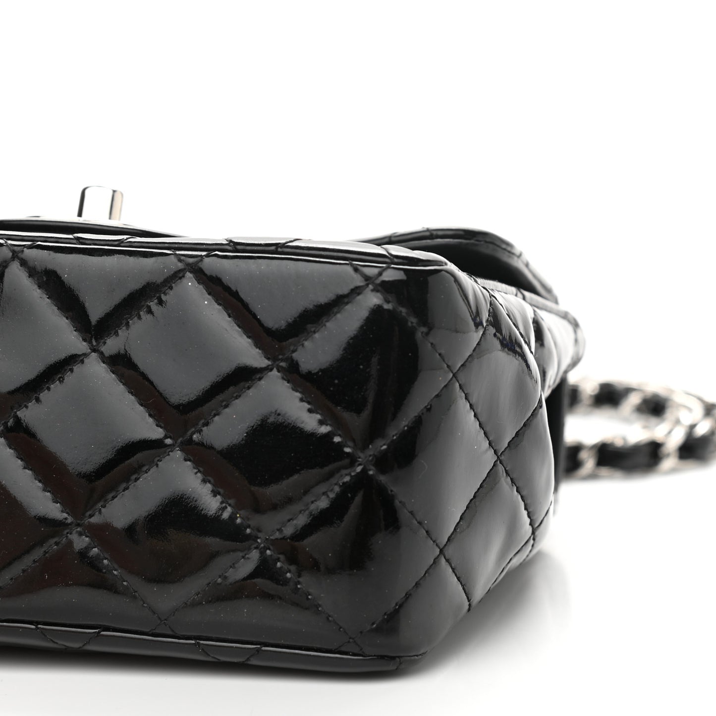 Patent Calfskin Quilted Mini Square Flap Black