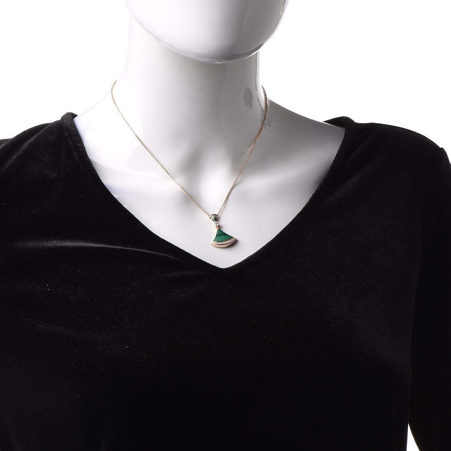 Bulgari 18K Rose Gold Diamond Malachite Divas' Dream Pendant Necklace 2 of 6