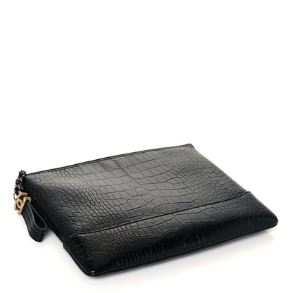 Chanel Calfskin Crocodile Embossed Quilted Medium Gabrielle Cosmetic Case Black 4 of 13
