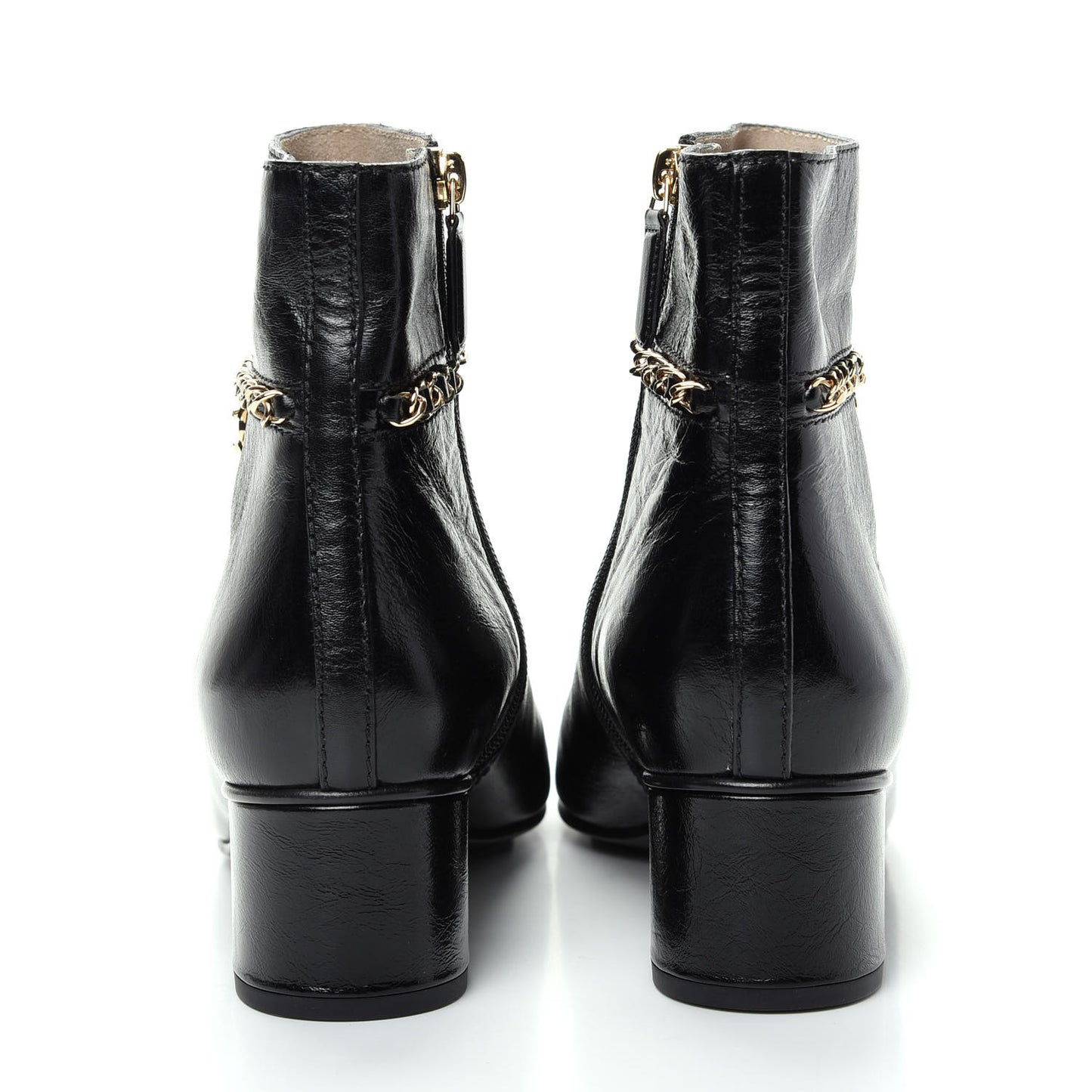 Crumpled Calfskin Cap Toe Chain Short Boots 39 Black