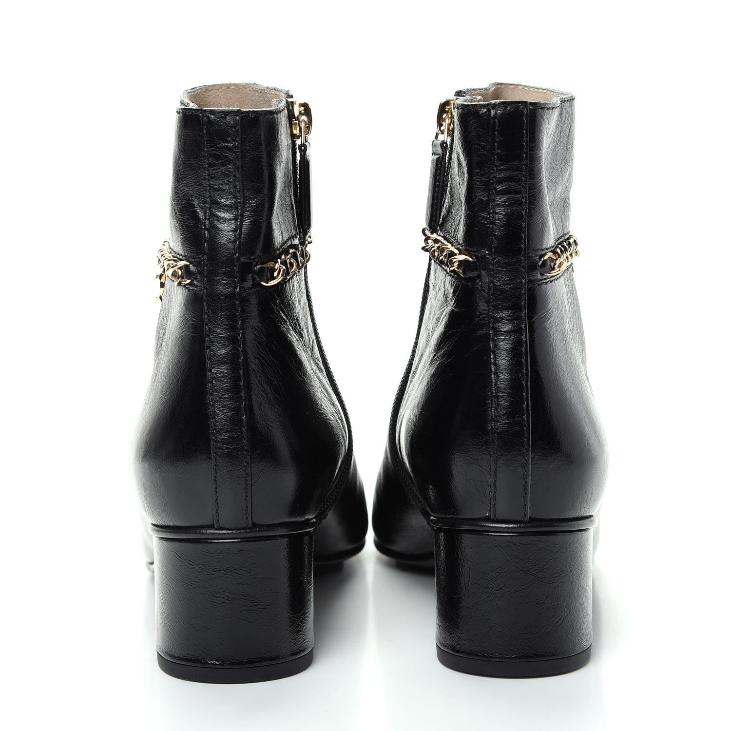Chanel Crumpled Calfskin Cap Toe Chain Short Boots 39 Black 7 of 11