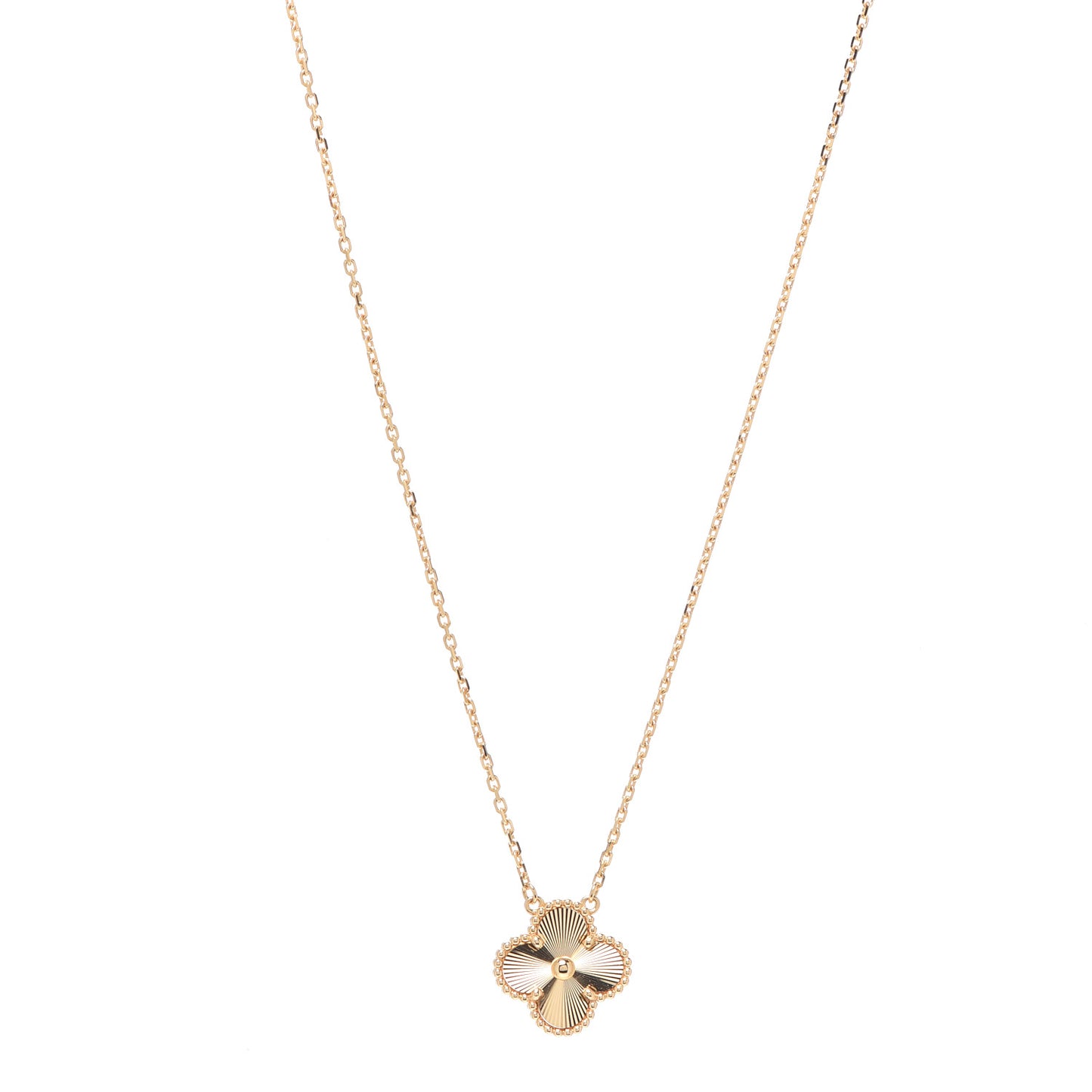 18K Yellow Gold Guilloche Vintage Alhambra Pendant Necklace