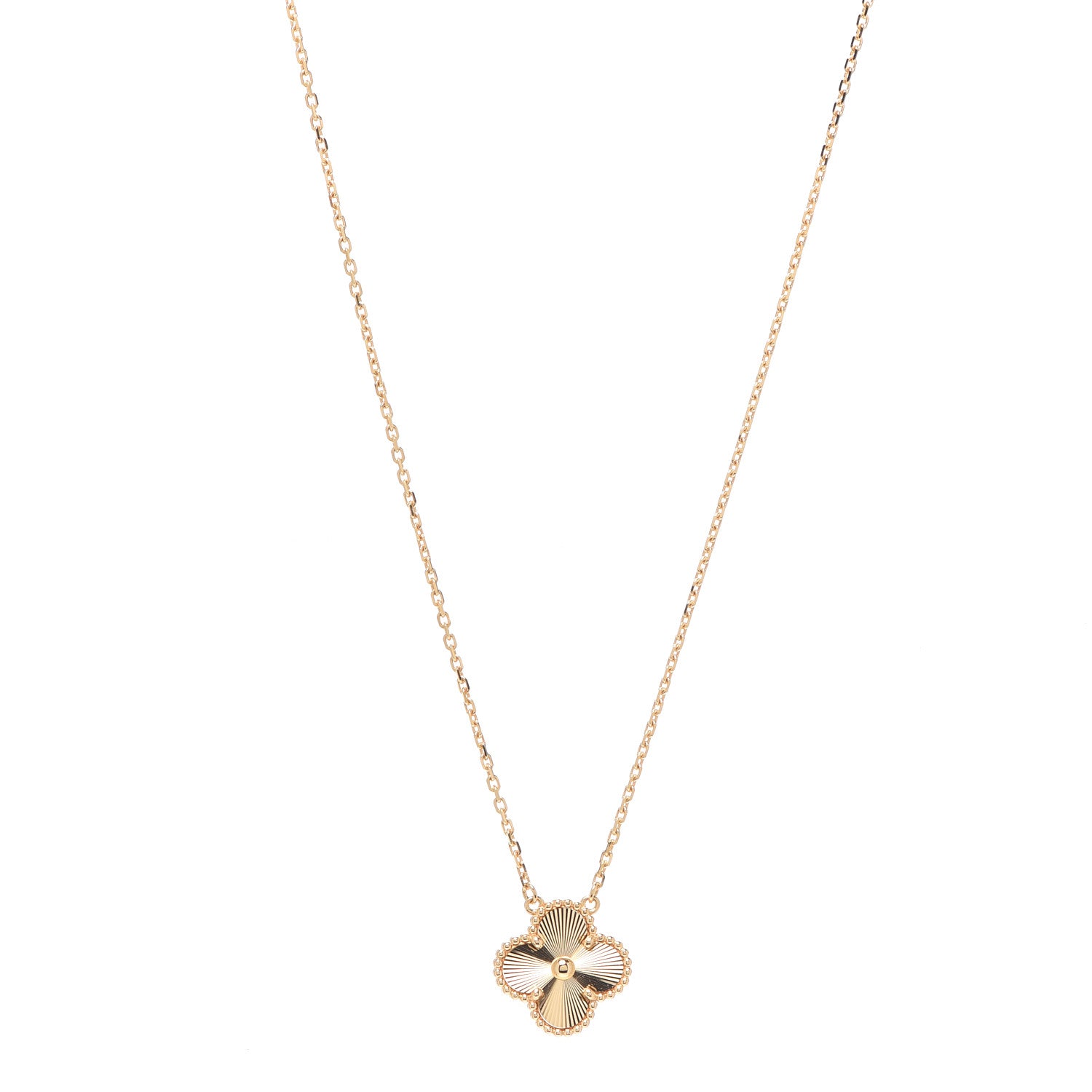 Van Cleef & Arpels 18K Yellow Gold Guilloche Vintage Alhambra Pendant Necklace 1 of 8