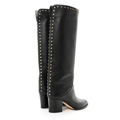 Jimmy Choo Calfskin Studded Monroe 65 Knee High Boots 38 Black 4 of 10