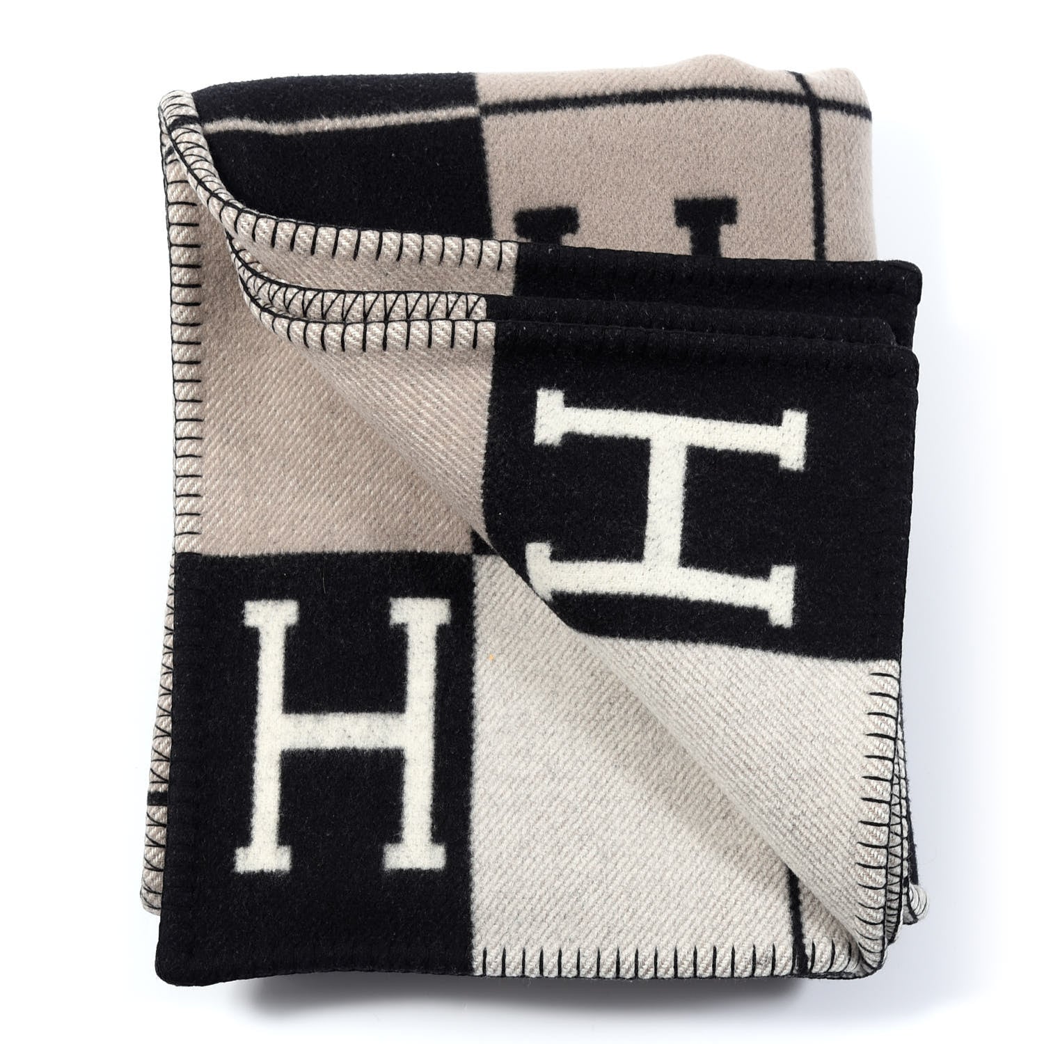 Hermes Wool Cashmere Avalon III Blanket Ecru Black 2 of 3