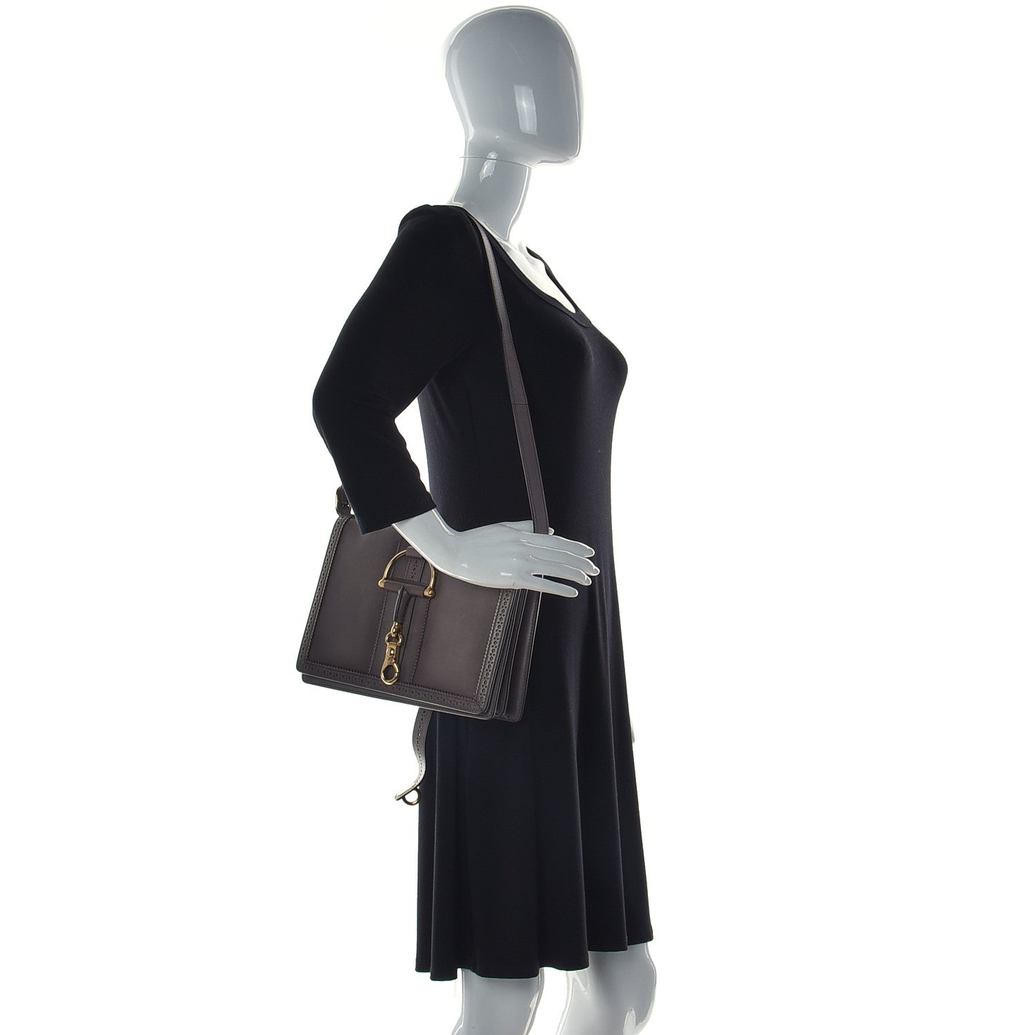 Gucci Calfskin Duilio Brogue Crossbody Bag Grey 3 of 14