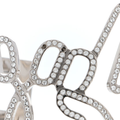Chanel Crystal Peace Sign Emoji Bangle Bracelet Silver 3 of 5