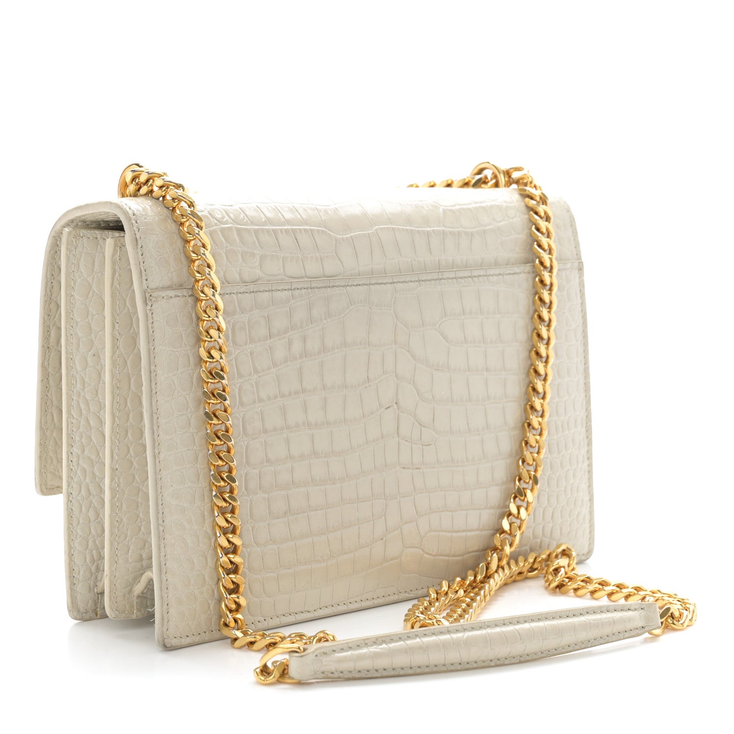 Saint Laurent Calfskin Crocodile Embossed Medium Monogram Sunset Blanc Vintage 3 of 14