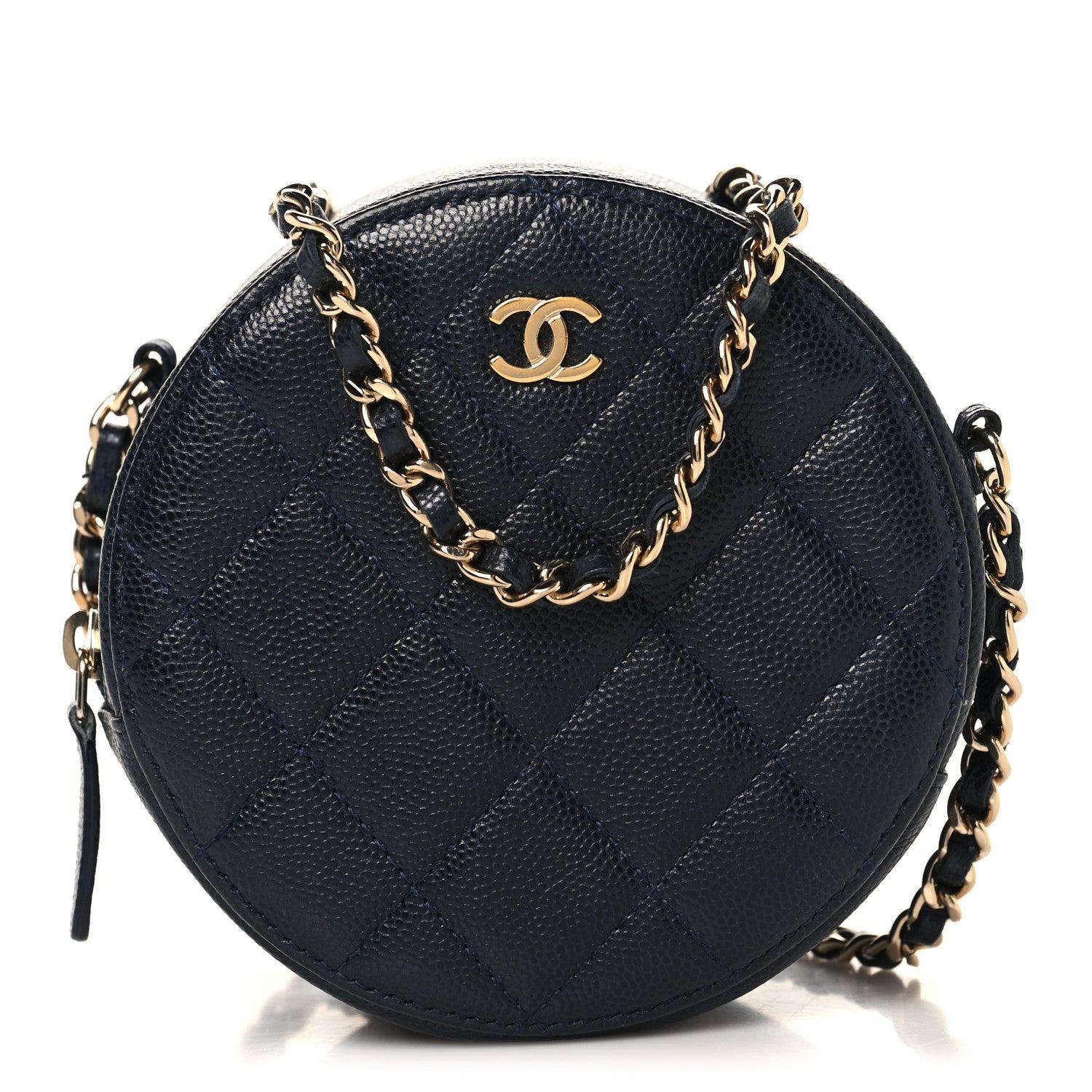 Chanel Caviar Quilted Round Clutch With Chain Navy 1 of 10