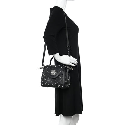 Versace Grained Calfskin Spiked Small La Medusa Top Handle Bag Black 2 of 13