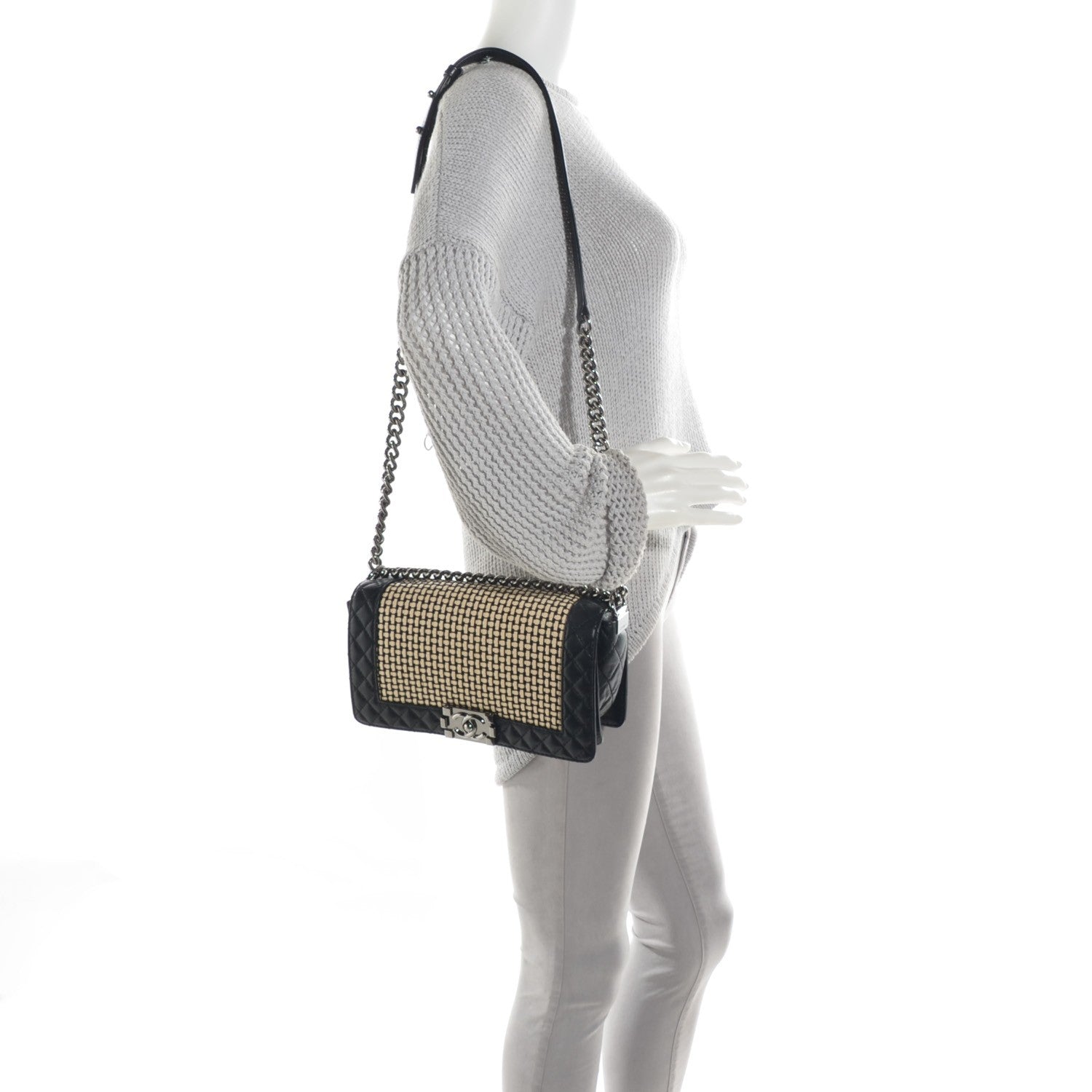 Chanel Calfskin Woven Medium Boy Reverso Flap Black 2 of 9