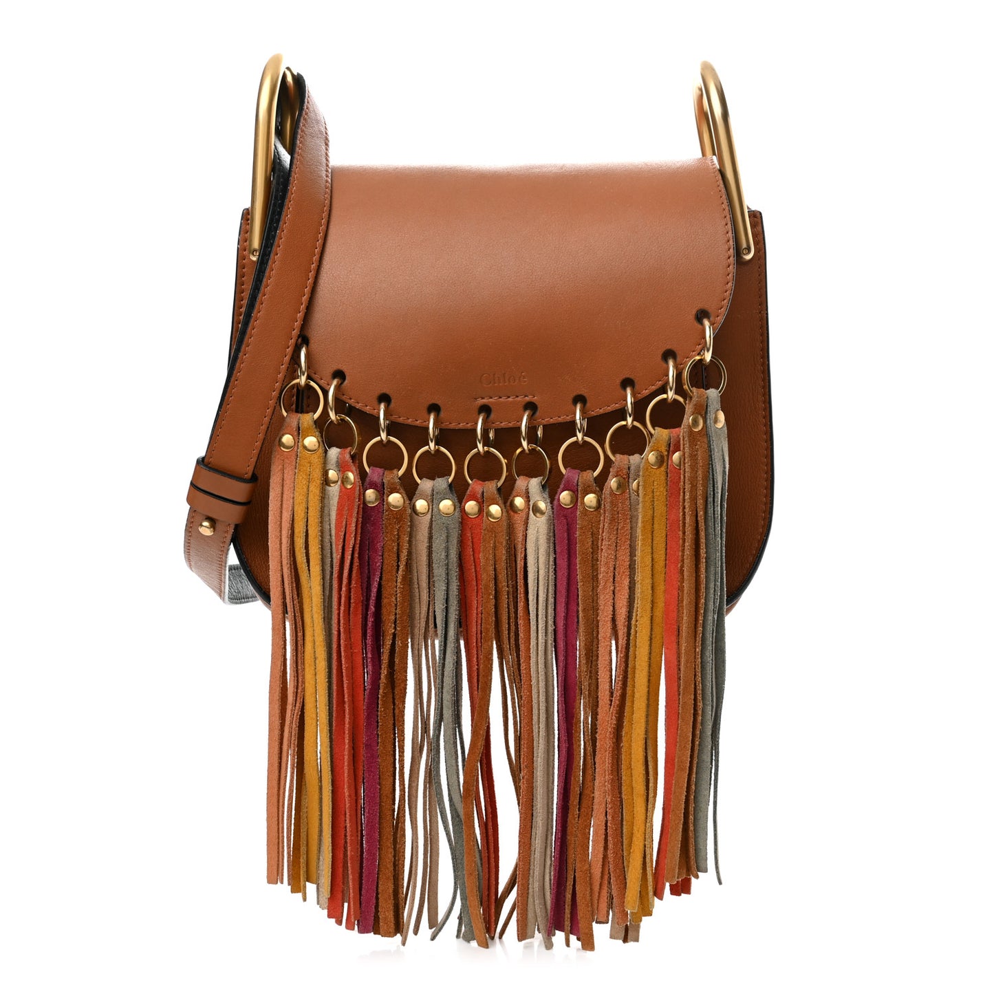 Calfskin Small Hudson Fringe Shoulder Bag Caramel