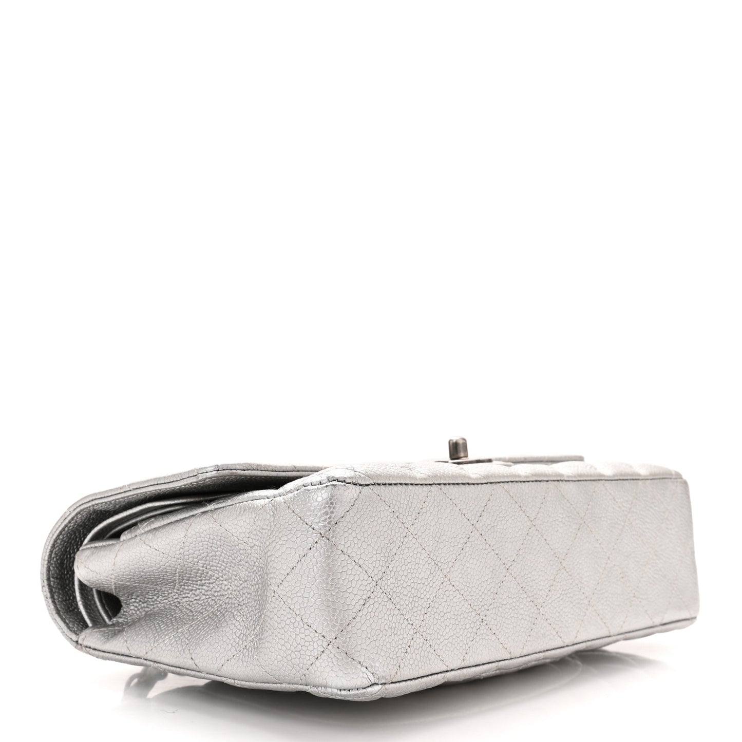 Metallic Caviar Quilted Medium Double Flap Silver