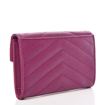 Saint Laurent Grain De Poudre Matelasse Chevron Small Monogram Envelope Wallet Dark Grape 3 of 8