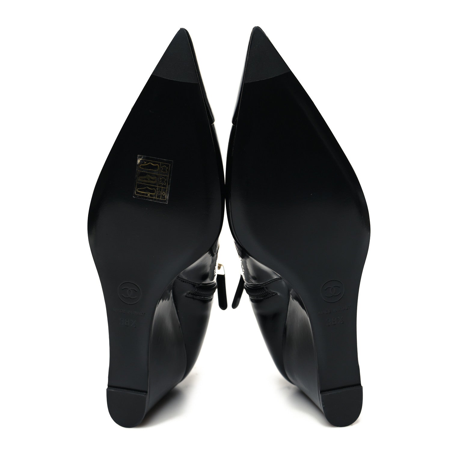 Chanel Patent Knit Wedge Ankle Boots 38.5 Black White 5 of 9
