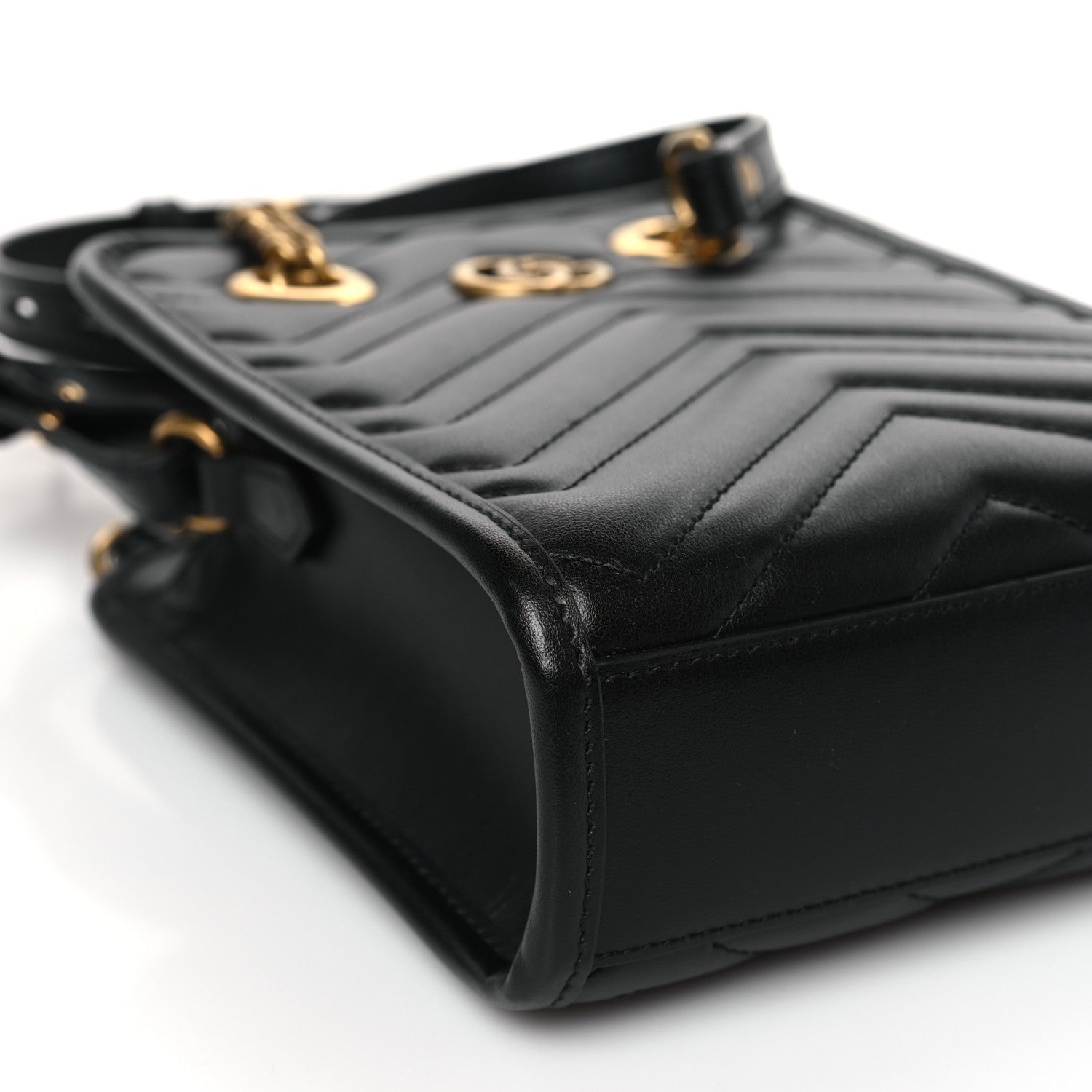 Gucci Calfskin Matelasse Chevron Mini GG Marmont Tote Black 7 of 9