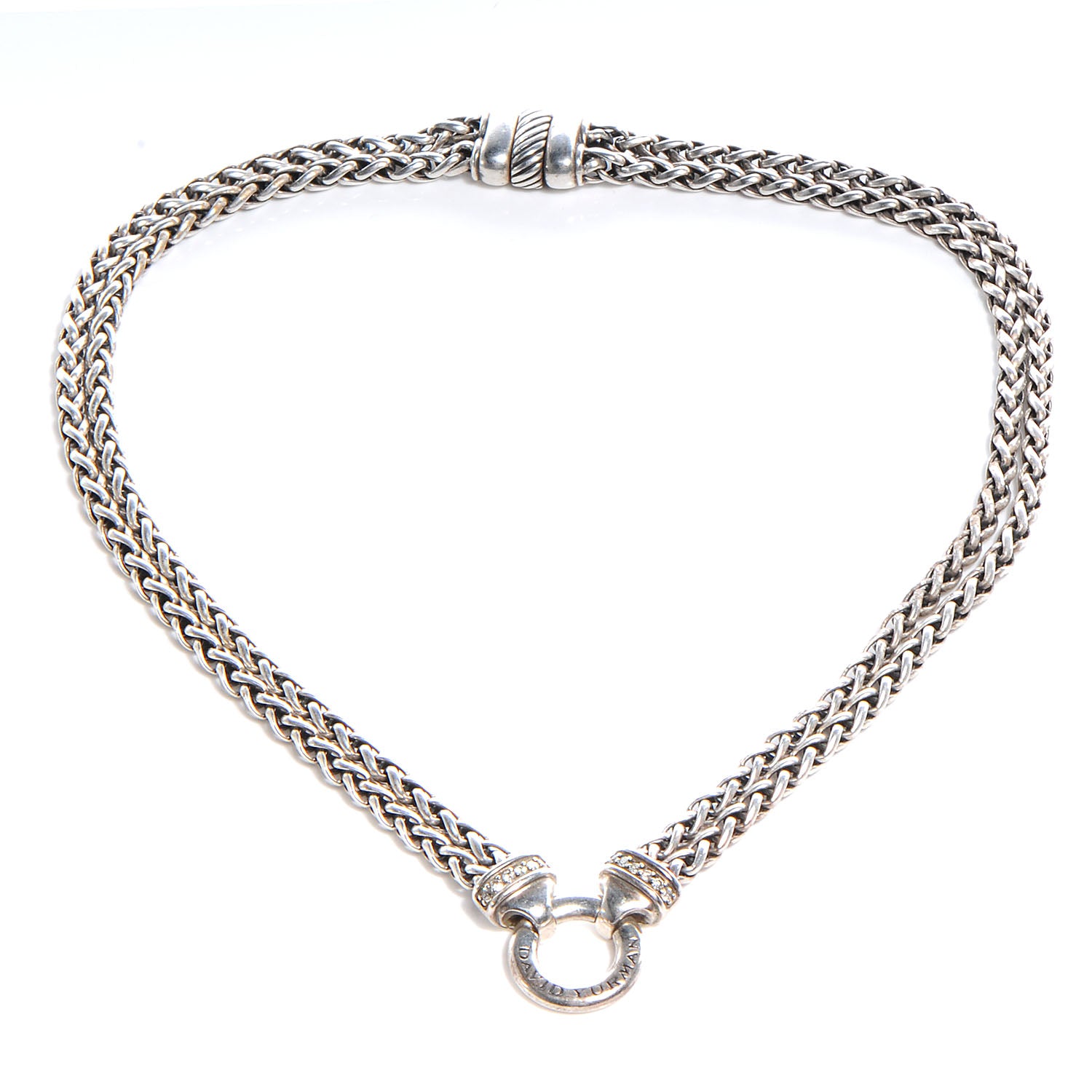 David Yurman Sterling Silver Diamond 18mm Double Wheat Chain Necklace 5 of 5