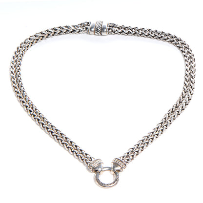 David Yurman Sterling Silver Diamond 18mm Double Wheat Chain Necklace 5 of 5