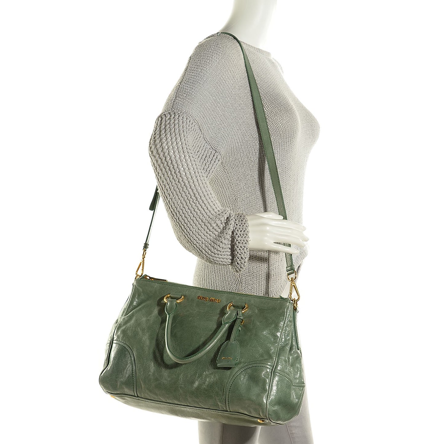 Vitello Shine Double Zip Tote Agave