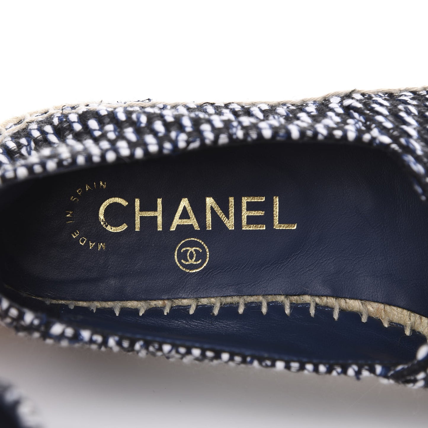 Tweed Grosgrain CC Espadrilles 37 Black Navy White