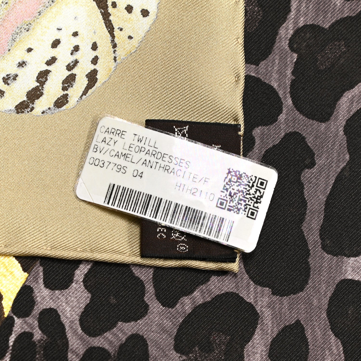 Hermes Silk Twill Lazy Leopardesses Scarf 90 Camel Anthracite 3 of 6