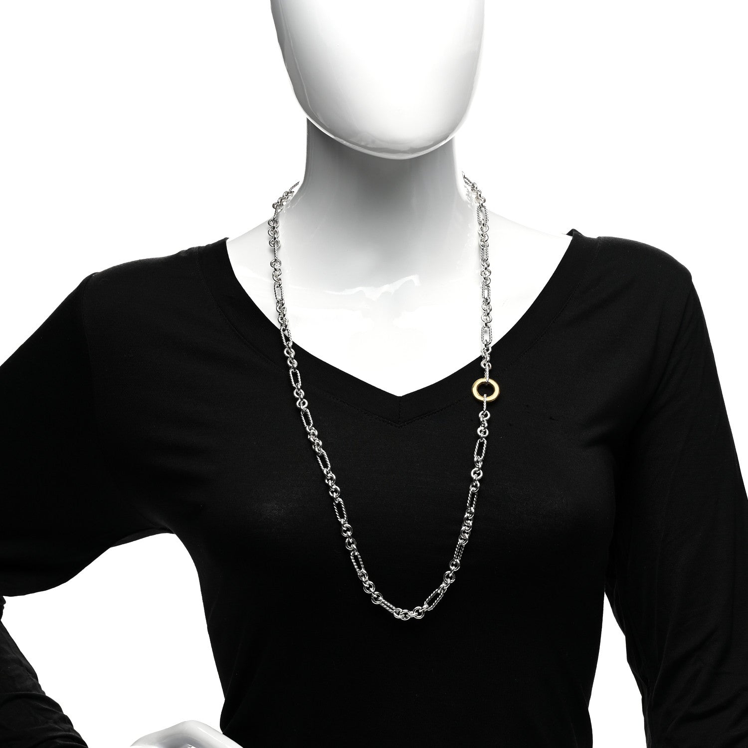 David Yurman Sterling Silver 18K Yellow Gold Figaro Two Tone Link Necklace 2 of 4