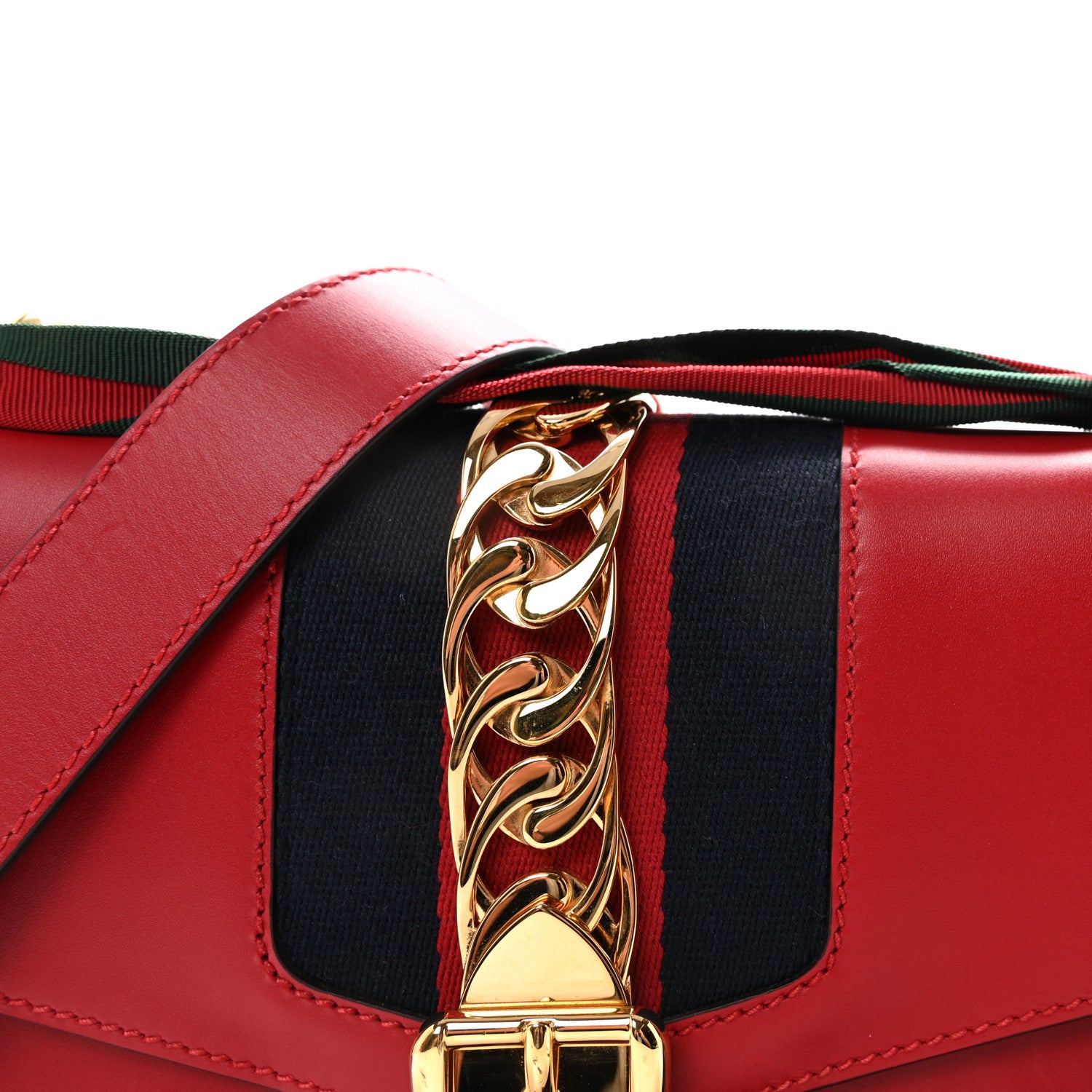 Gucci Calfskin Small Sylvie Shoulder Bag Hibiscus Red 1833494