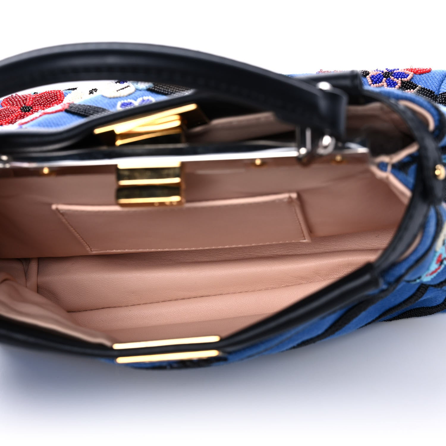 Fendi Denim Beaded QuTweet Mini Peekaboo Iconic Satchel Blue 6 of 16