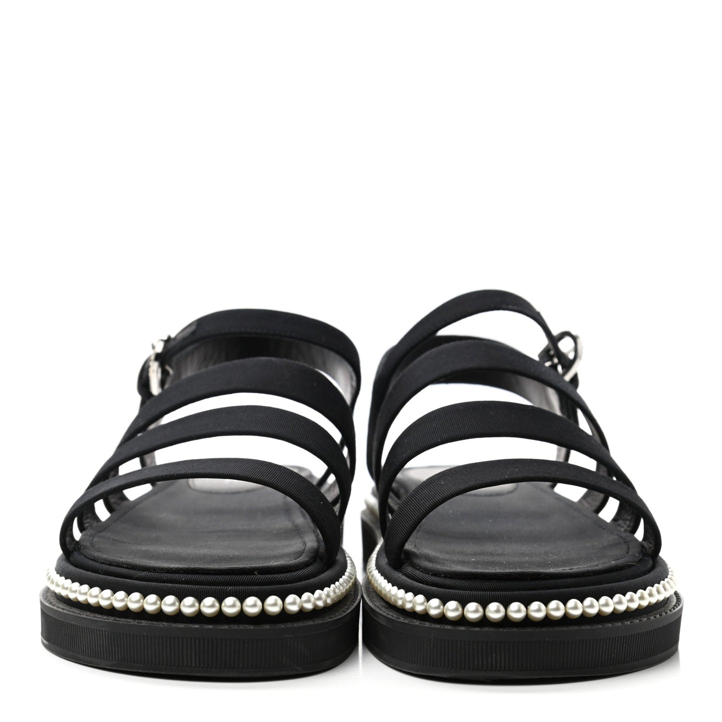 Grosgrain Pearl Flat Sandals 38.5 Black