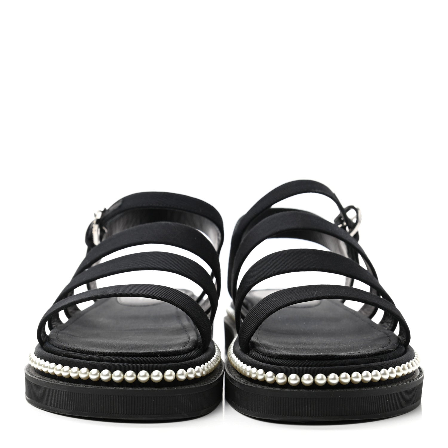Chanel Grosgrain Pearl Flat Sandals 38.5 Black 2 of 11