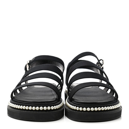 Chanel Grosgrain Pearl Flat Sandals 38.5 Black 2 of 11