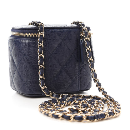 Chanel Caviar Quilted Mini Vanity Case With Chain Navy Blue 3 of 11