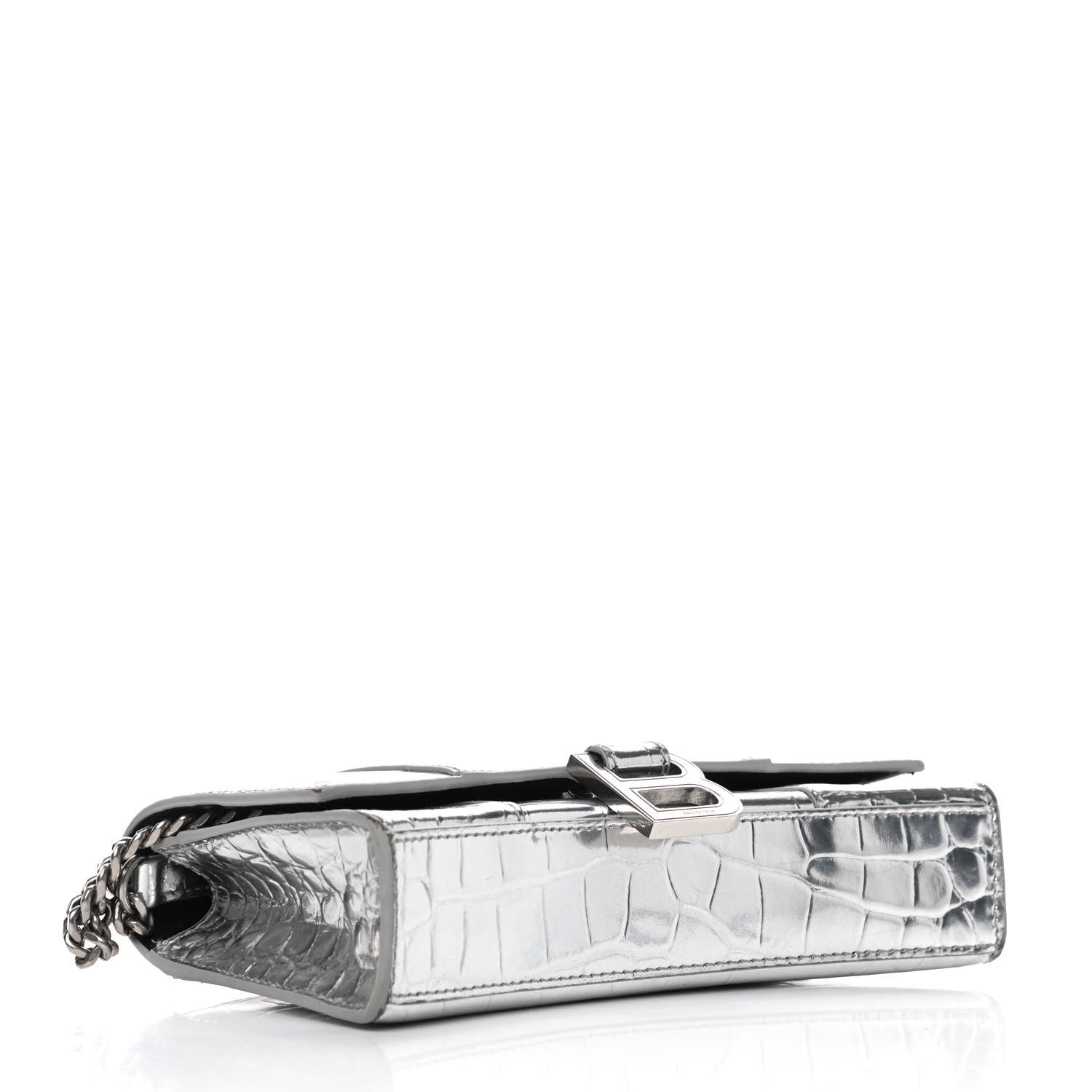 Balenciaga Metallic Calfskin Crocodile Embossed Hourglass Chain Bag Silver 3 of 7
