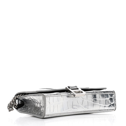 Balenciaga Metallic Calfskin Crocodile Embossed Hourglass Chain Bag Silver 3 of 7