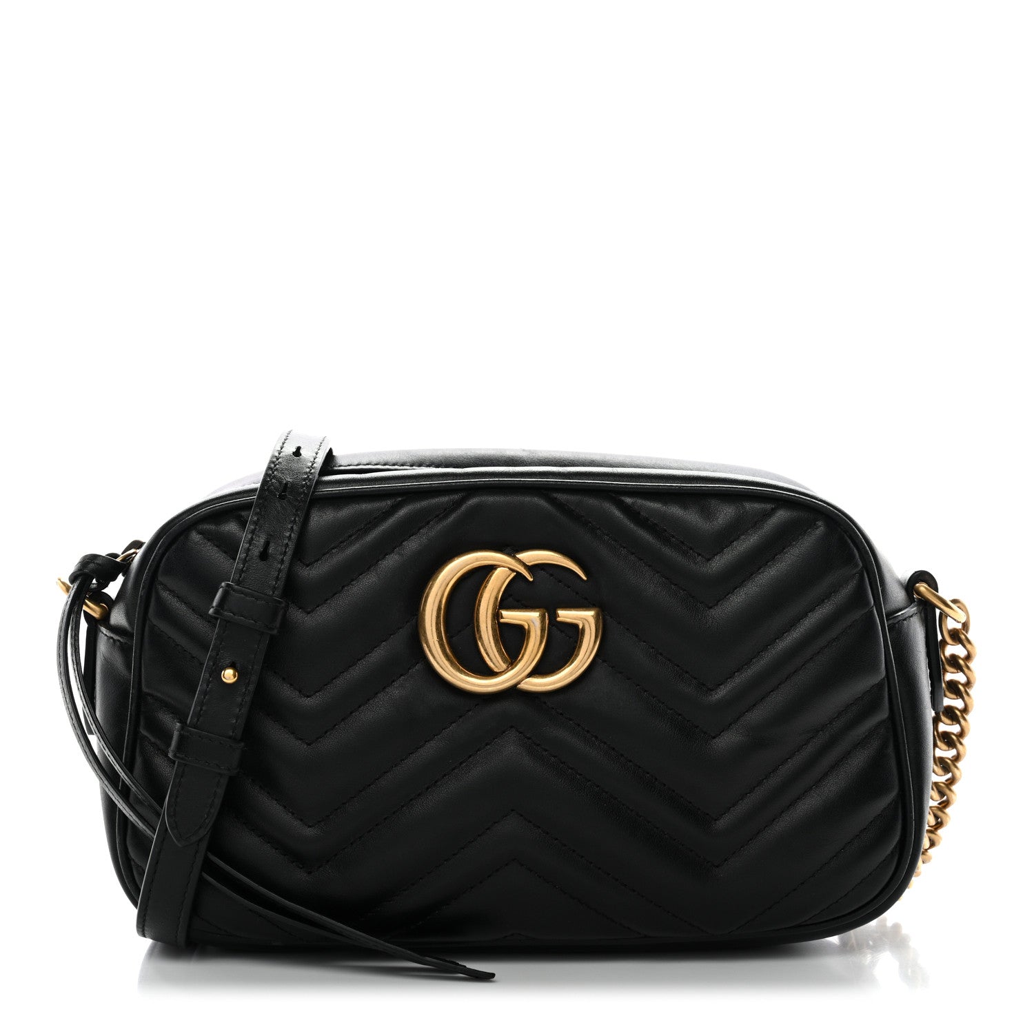 Gucci Calfskin Matelasse Small GG Marmont Chain Shoulder Bag Black 1 of 13