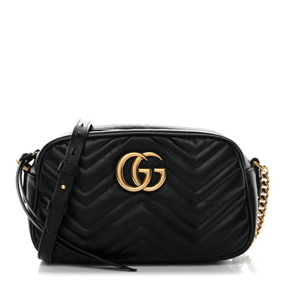 Gucci Calfskin Matelasse Small GG Marmont Chain Shoulder Bag Black 1 of 13