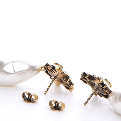 Gucci Crystal Pearl Drop Bee Earrings Gold 6 of 9