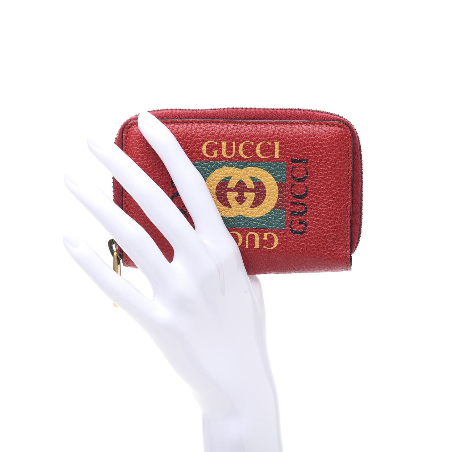 Calfskin Logo Zip Around Card Case Hibiscus Red