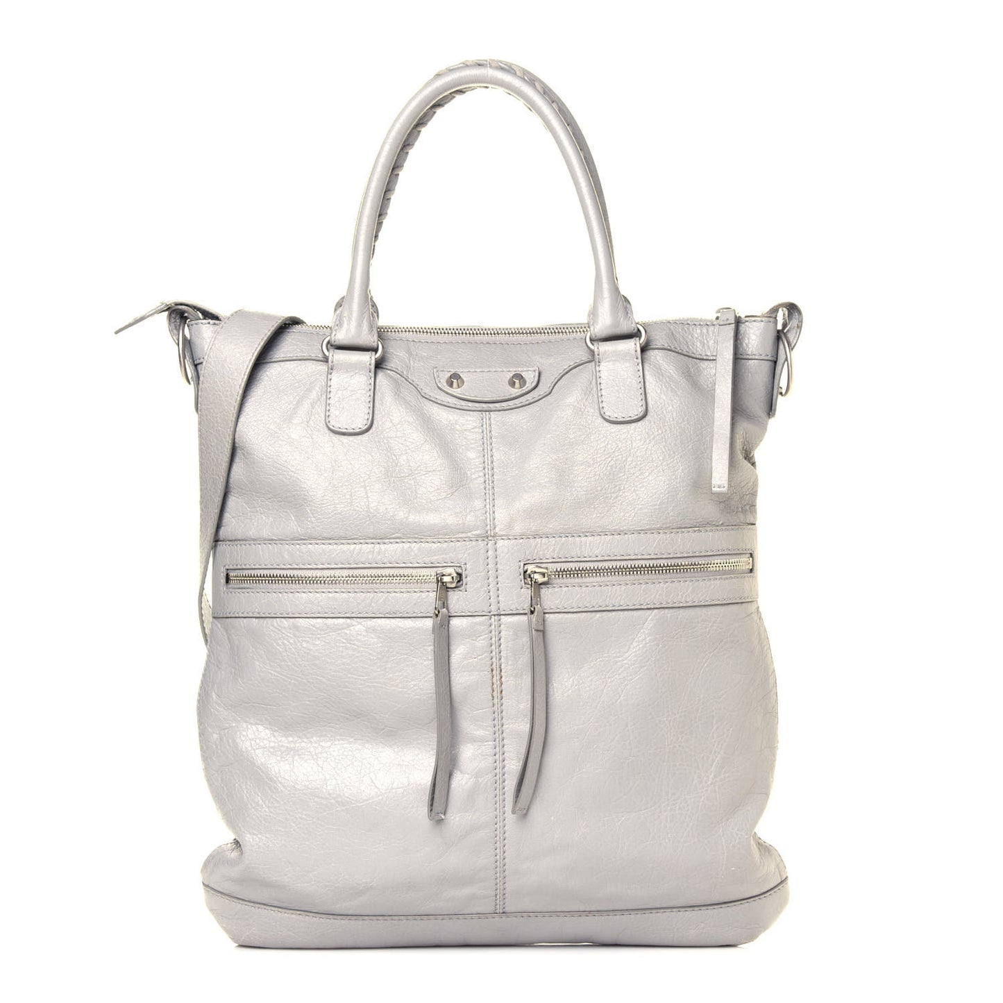 Metallic Agneau Classic Silver Hardware Square Tote Argent