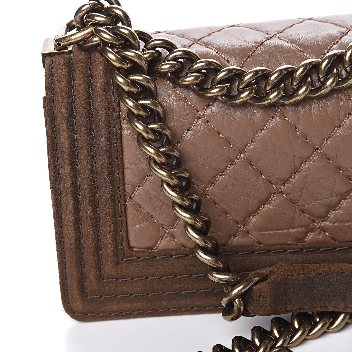 Aged Calfskin Nubuck Quilted Small Boy Flap Light Brown