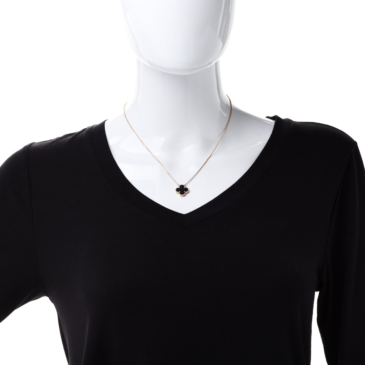 18K Yellow Gold Black Onyx Vintage Alhambra Pendant Necklace