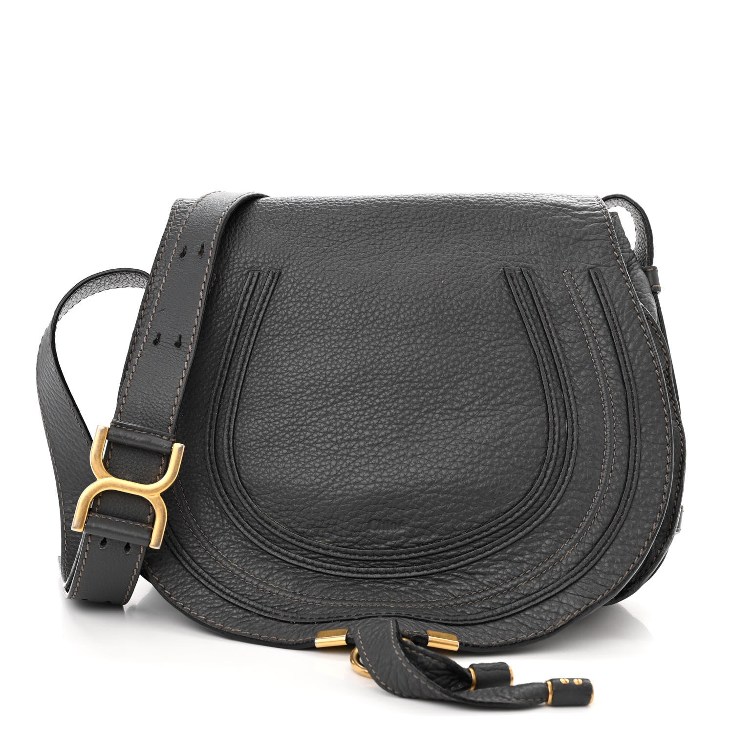 Chloe Grained Calfskin Medium Marcie Saddle Bag Ash 1 of 14