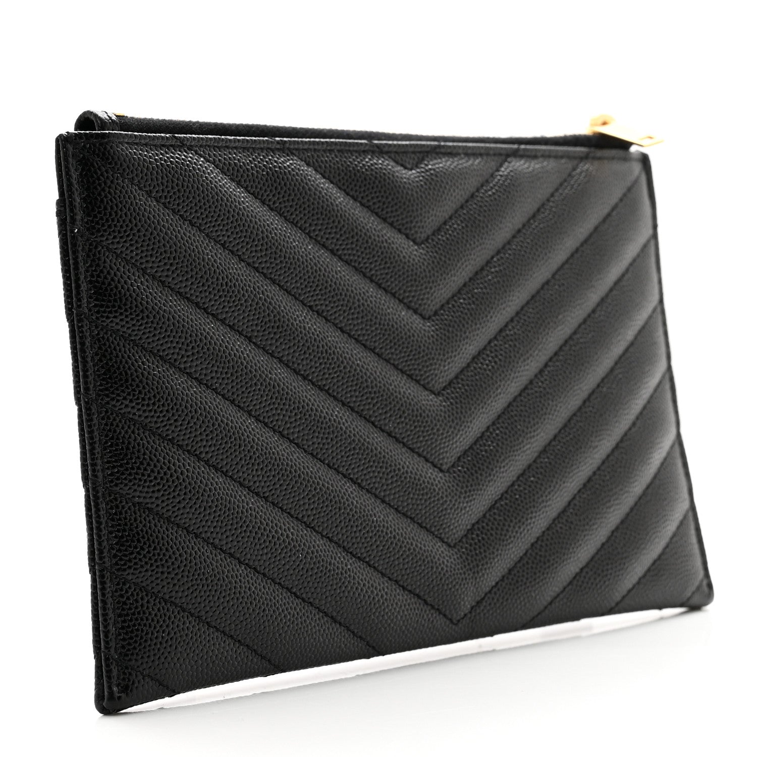 Saint Laurent Grain De Poudre Chevron Monogram Bill Pouch Black 4 of 8