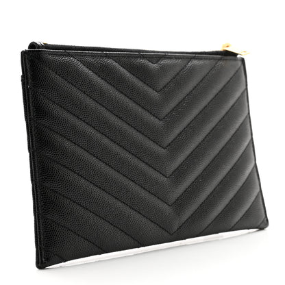 Saint Laurent Grain De Poudre Chevron Monogram Bill Pouch Black 4 of 8