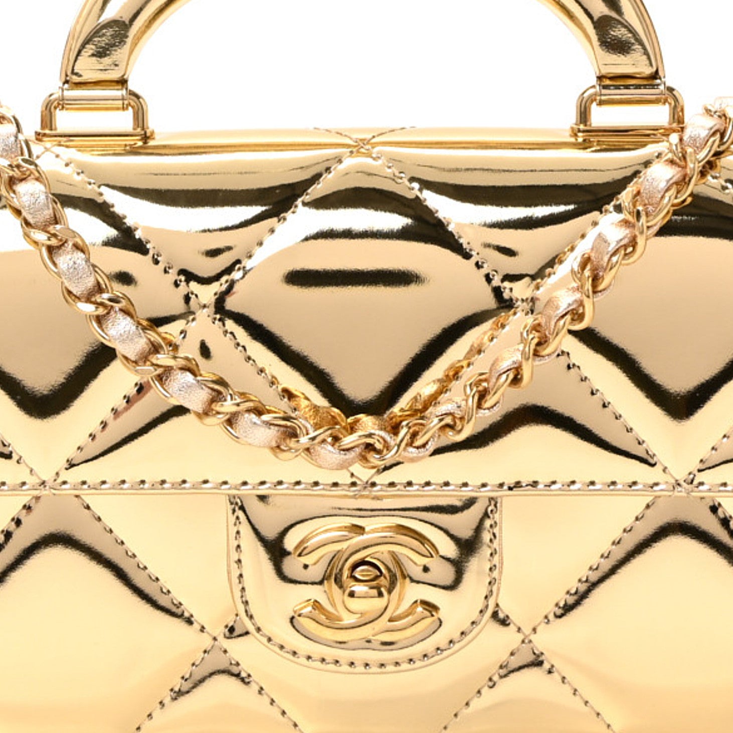Chanel Metallic Mirror Calfskin Large Top Handle Clutch With Chain
