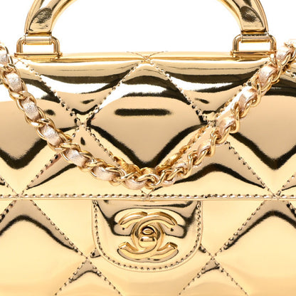 Chanel Metallic Mirror Calfskin Large Top Handle Clutch With Chain Light Gold 14 of 19