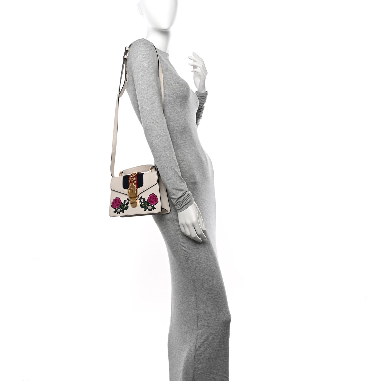 Calfskin Embroidered Mini Sylvie Top Handle Bag White